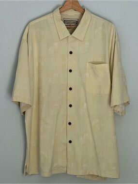 Jamaica Jaxx Silk Pale Yellow Short-Sleeve Button Down Shirt Size XL w/Pineapple